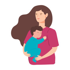 cute woman pregnant carrying baby boy vector illustration design