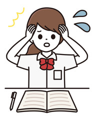頭を抱える 学生 女の子 イラスト