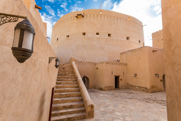 Nizwa Fort, City of Nizwa, Oman: details of fortifications and cannons. - Dec 2019.