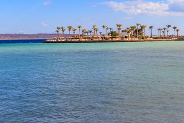View of Red sea coast on the beach in Hurghada, Egypt
