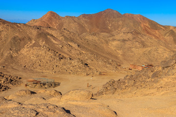 Buildings in bedouin village in Arabian desert, Egypt. View from above