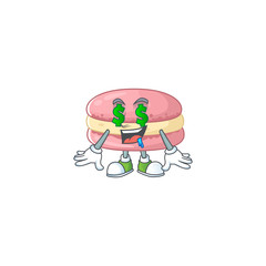 Rich strawberry macarons with Money eye mascot character concept