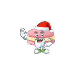Strawberry macarons cartoon character of Santa showing ok finger