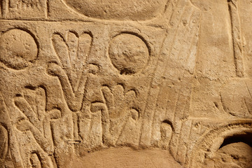 Ancient egyptian hieroglyphs on the wall in Karnak Temple Complex in Luxor, Egypt