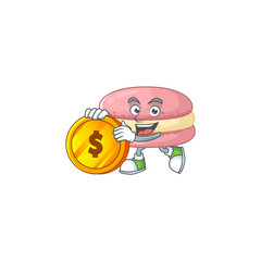 mascot cartoon character style of strawberry macarons showing one finger gesture