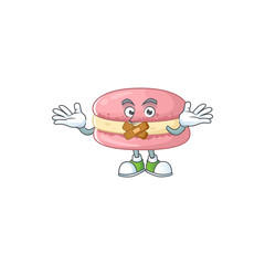 Strawberry macarons cartoon character design concept showing silent gesture