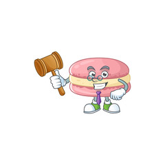 Strawberry macarons wise judge cartoon character design with cute glasses