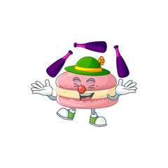 Strawberry macarons cartoon character concept love playing Juggling