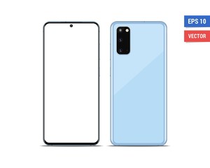 Realistic vector flat mock-up Samsung Galaxy S20 with blank screen isolated on white background. Scale image any resolution