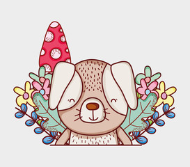 cute animals, little dog flowers leaves foliage cartoon