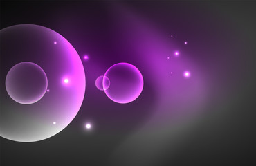 Neon shiny transparent glowing circles with light effects. Techno futuristic vector abstract background For Wallpaper, Banner, Background, Card, Book Illustration, landing page