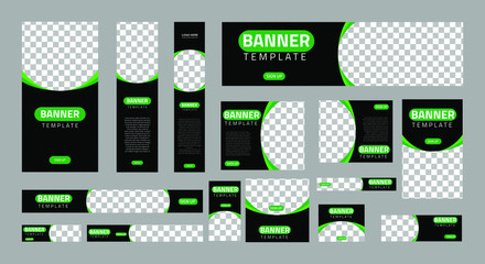 set of creative web banners of standard size with a place for photos. Business ad banner. Vertical, horizontal and square template. vector illustration EPS 10
