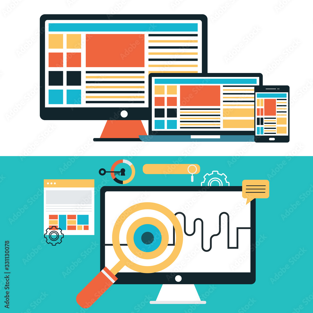 Poster flat design illustration concepts for seo optimization and responsive design