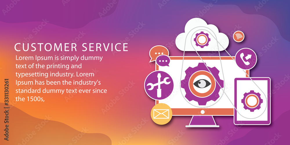 Poster customer service representative computer in headset. individual approach. support center and efficie