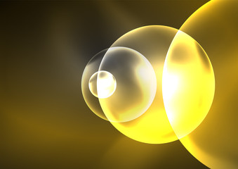 Glowing neon shiny transparent bubbles, glass circles or bio cell concept. Techno futuristic vector abstract background For Wallpaper, Banner, Background, Card, Book Illustration, landing page