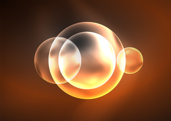 Glowing neon shiny transparent bubbles, glass circles or bio cell concept. Techno futuristic vector abstract background For Wallpaper, Banner, Background, Card, Book Illustration, landing page