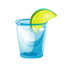 Tequila shot in glass stack with a slice of lime