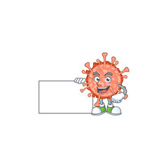 Funny bulbul coronavirus cartoon design Thumbs up with a white board