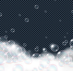 Soap foam bubbles isolated on transparent background. Realistic looking vector illustration.	