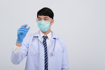 doctor physician practitioner with medicine syringe. medical injection & vaccination equipment