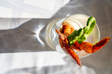 Salad prawn cocktail in glass. buffet.