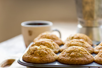 Fresh homemade muffins in a muffin pan