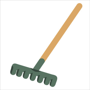 Vector illustration of rake icon flat design.  Illustration of a rake, icon, isolated object on a white background. Garden rake gardening, farming, farm, farming or gardening work. For books, magazine
