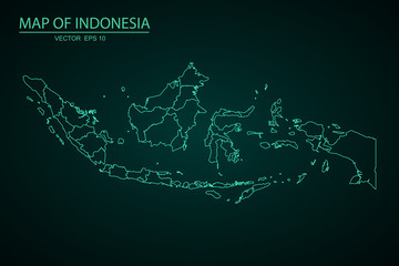A Map of the country of Indonesia, Map of Indonesia - Blue Geometric Rumpled Triangular , Polygonal Design For Your . Vector illustration eps 10. - Vector