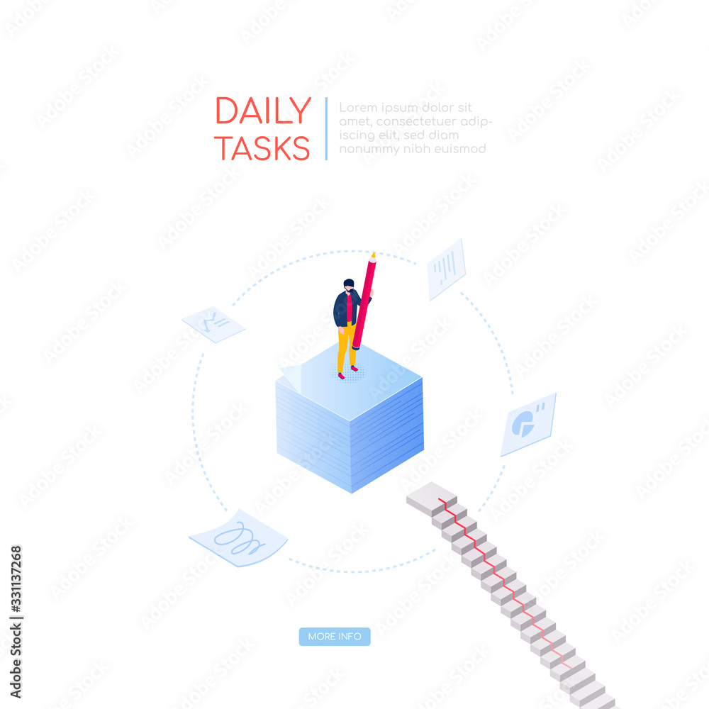 Poster daily tasks - modern isometric vector web banner