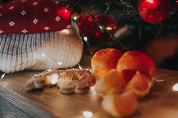 christmas decoration on wooden background
