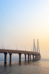 Bandra–Worli Sea Link bridge at sunset in Mumbai / Bombay , India