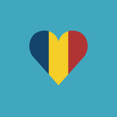 Romania flag icon in a heart shape in flat design. Independence day or National day holiday concept.