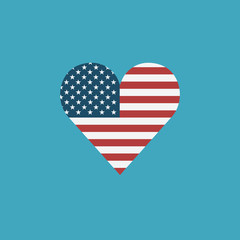 Obraz premium United States flag icon in a heart shape in flat design. Independence day or National day holiday concept.