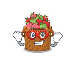 A picture of apple basket in a Super hero cartoon character