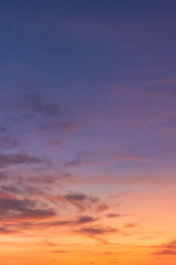 Dusk,Sunset sky twilight in the evening with colorful sunlight and dark blue,majestic ​sky vertical.
