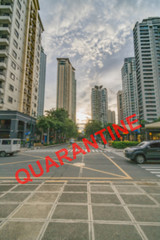 Blurred empty street background with coronavirus pandemic quarantine concept