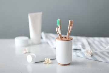 Tooth brushes and paste on light table