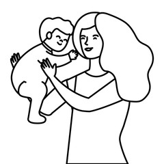 mother lifting baby boy avatar character vector illustration design