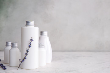 Bottles of shampoo on table