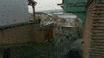 Tbilisi. Georgia country. March 2020. The old city. Salalaki District. Suddenly in mid-March it started to snow