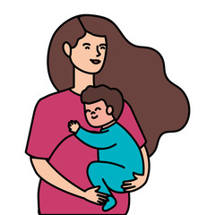 cute woman pregnant carrying baby boy vector illustration design