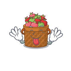 Funny face apple basket mascot design style with tongue out