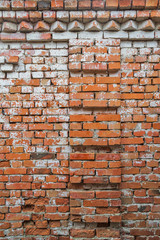 Wall of old red bricks fragment