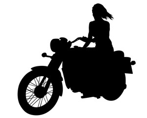 Fototapeta na wymiar Beauty women on sports motorcycle. Isolated silhouette on a white background