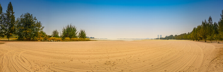 Public beach of Malacca city. Panorama