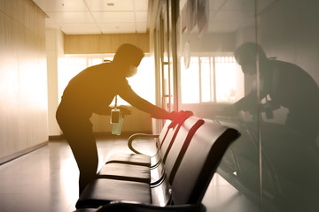 blurred image of housekeeper cleaning service working at office. Blur image use for background....