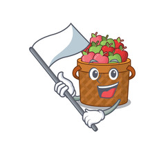 Apple basket cartoon character design holding standing flag