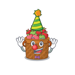 Cute and Funny Clown apple basket cartoon character mascot style