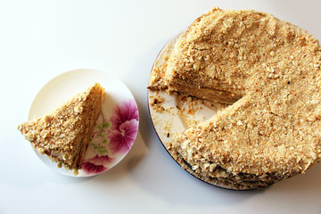 Napoleon cake with custard and homemade shortcrust pastry.