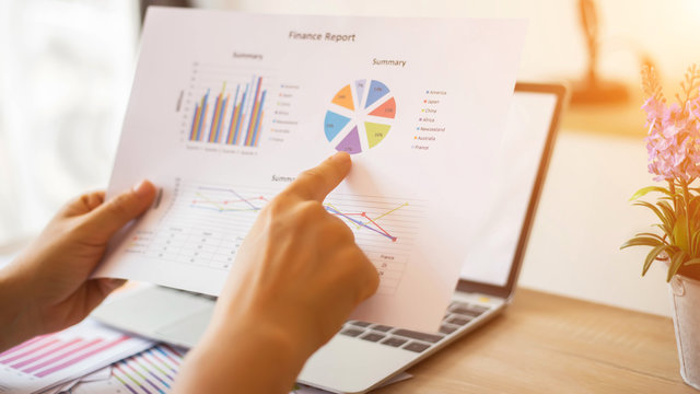 Teamwork with two business people in office with business analysis stock photo